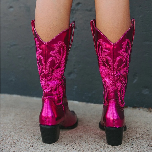 New 12th Tribe x Billini Danilo Cowboy Boots in Raspberry Metallic Size 7 - Picture 5 of 9
